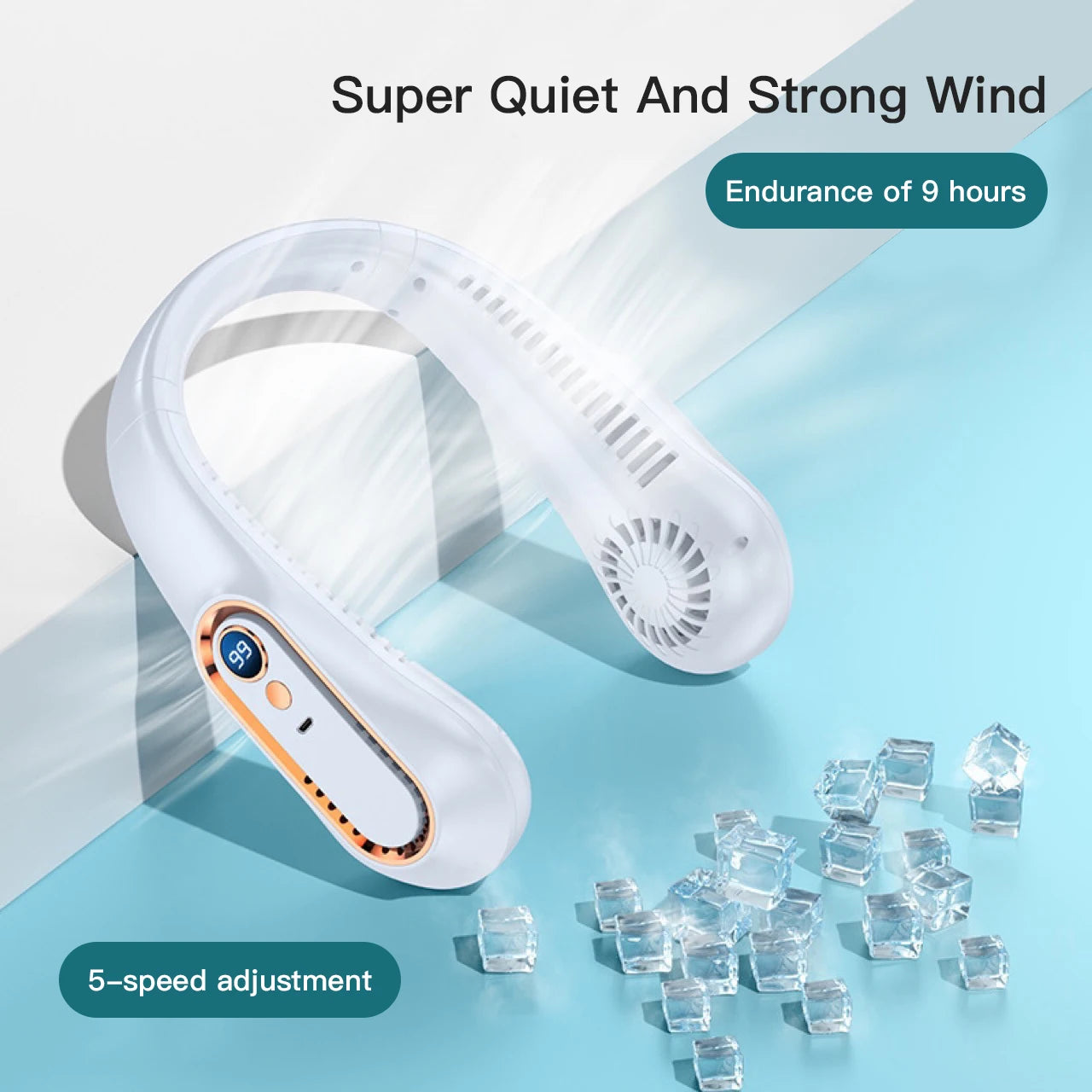 hands free neck fan with 9 hours of battery life for endless coolness